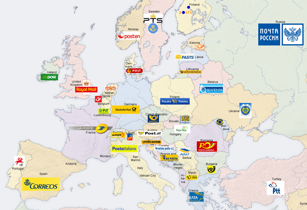 Carte des opérateurs postaux historiques en Europe