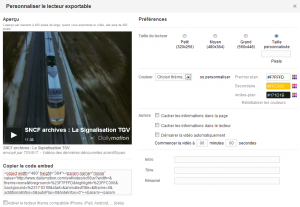 Dailymotion : Interface de personnalisation code embed