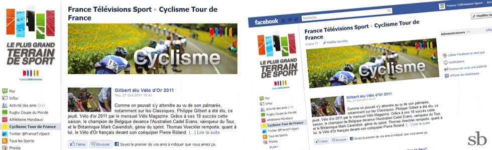 france televisions facebook application rss velo