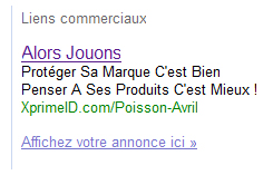 Lien sponsorisé Google à droite : Alors jouons d'X-Prime