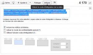 YouTube : Interface d'option embed